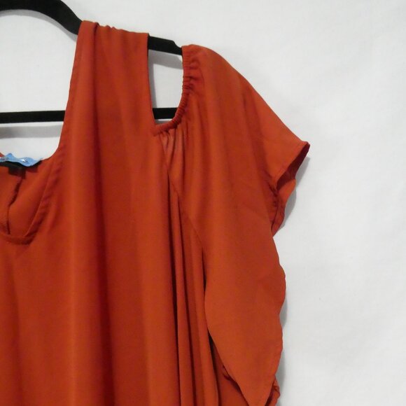 TORRID | size 2 | Rusty Orange Short Sleeve Blouse | Cold Shoulder - Picture 5 of 12